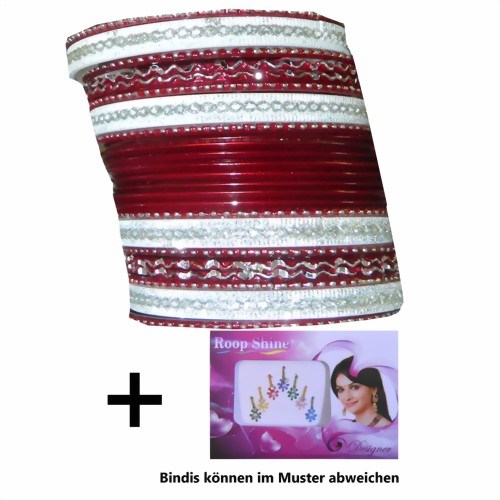 Bild von Indische Bangles 24 Armreifen Sunflower bordeaux 7,0 cm mit Bindis