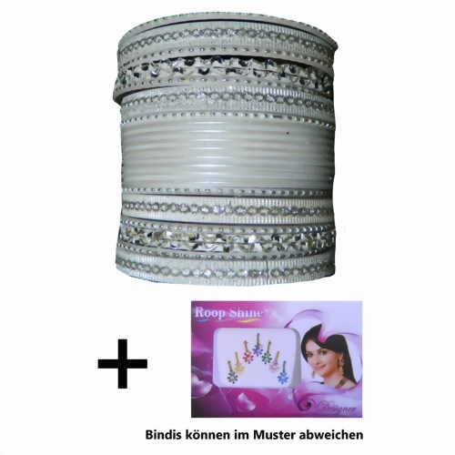 Bild von Indische Bangles 24 Armreifen Sunflower silber 7 cm mit Bindis