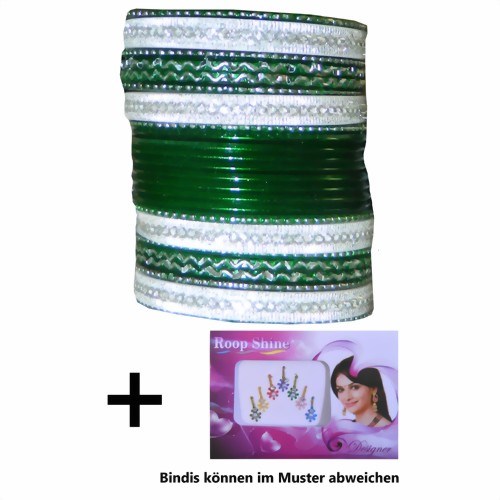 Bild von Indische Bangles 24 Armreifen Sunflower dunkelgrün 6,5 cm mit Bindis