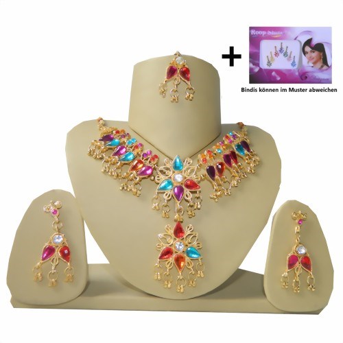 Bild von Conjunto de Bollywood joyas indias Sonakshi azul turquesa rojo violeta
