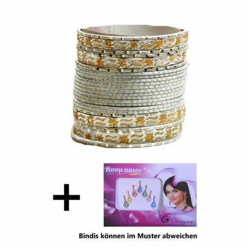 Bild von 24 Bracciali Bangles Mahive Bollywood 7 cm argento oro + Bindi