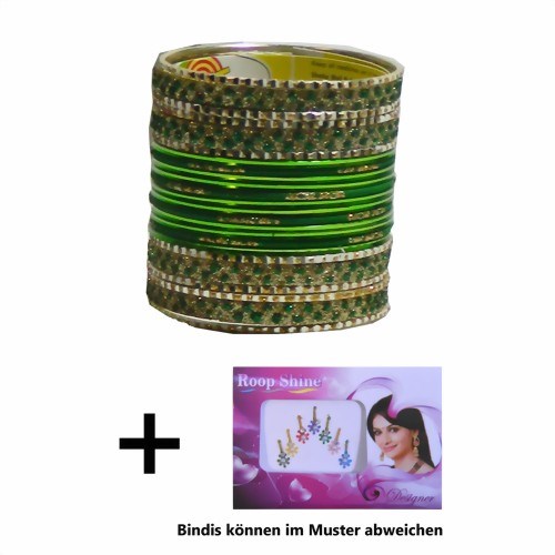 Bild von 24 Bangles Armreifen Lovely mit Bindis Dunkelgrün Gold 6,5 cm Durchmesser